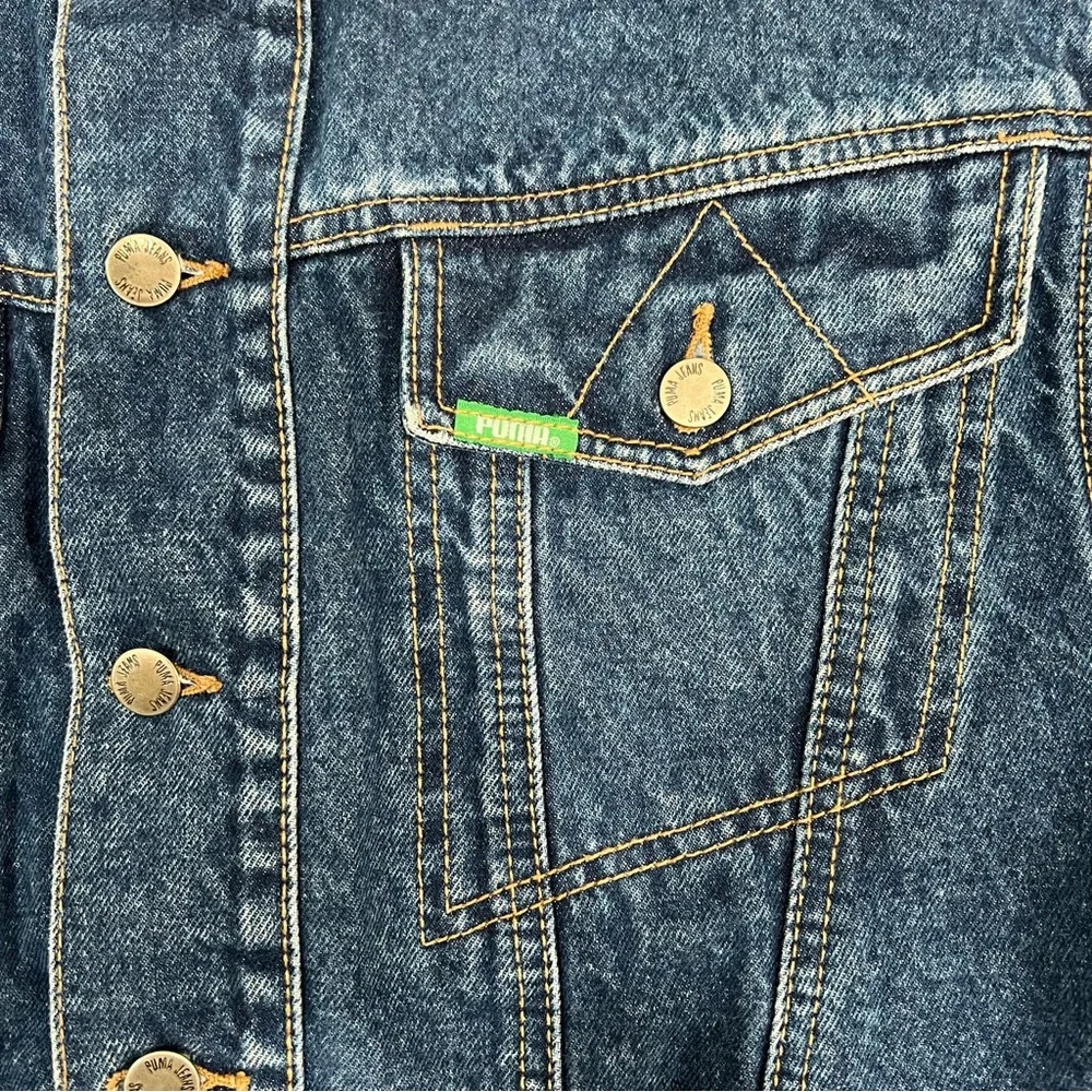 VTG PUMA Jeans Denim Jacket 1980s Germany Short Cut Bomber Size 3 - Picture 5 of 11